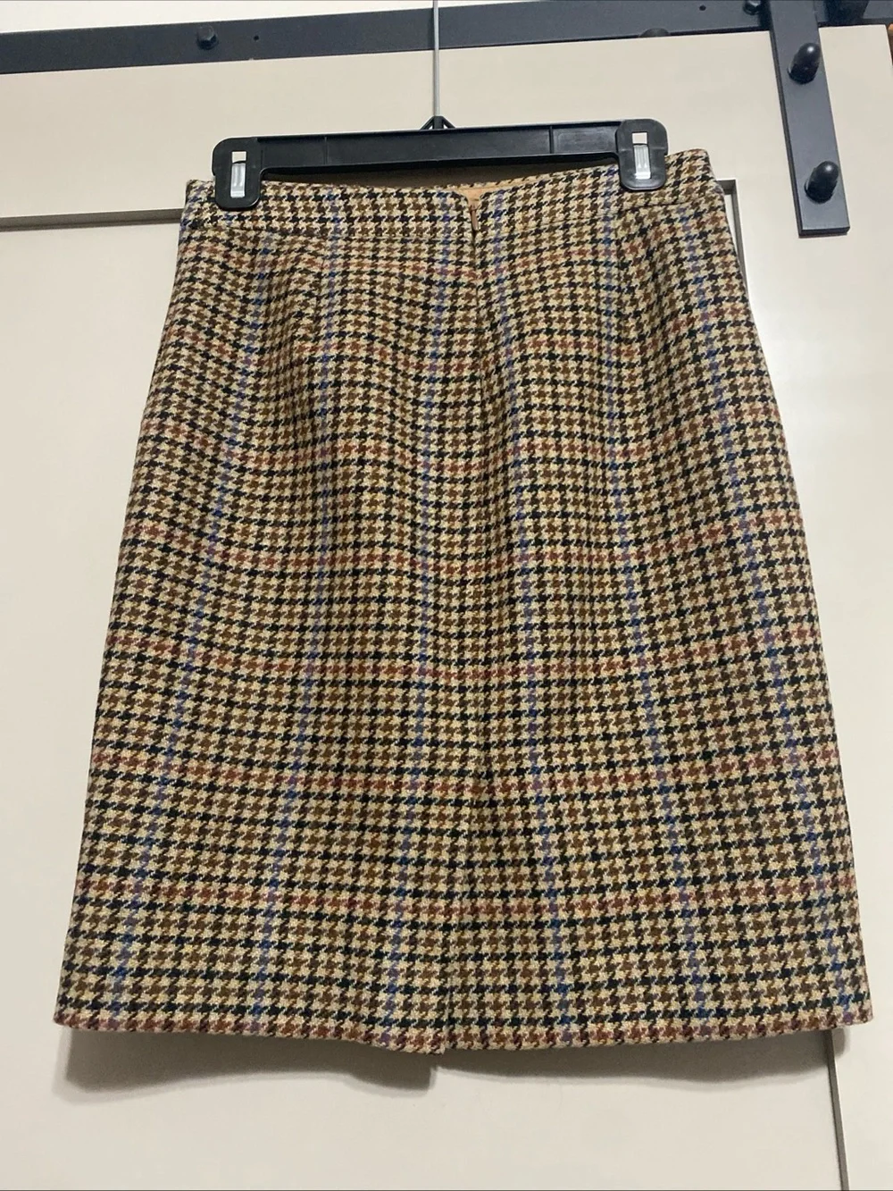 J. Crew Houndstooth Mini Skirt in Brown with Navy and Rust Accents